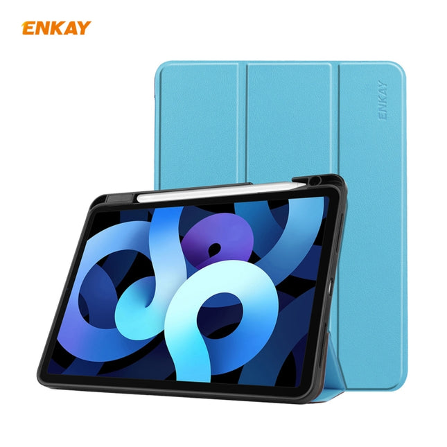 For iPad Air 2022 / 2020 10.9 / iPad Pro 11 2018 ENKAY ENK-8015 PU Leather + TPU Smart Case with Pen Slot(Light Blue)-garmade.com
