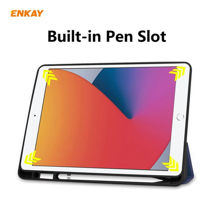 For iPad 10.2 2021 / 2020 / 2019 ENKAY ENK-8016 PU Leather + TPU Smart Case with Pen Slot(Dark Blue)-garmade.com