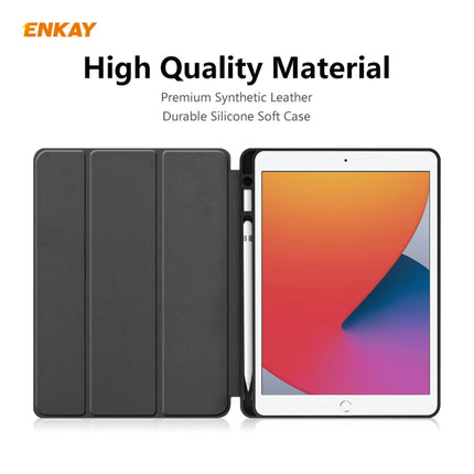 For iPad 10.2 2021 / 2020 / 2019 ENKAY ENK-8016 PU Leather + TPU Smart Case with Pen Slot(Blackish Green)-garmade.com