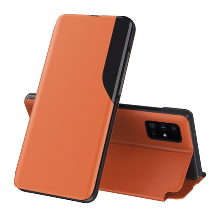 For Galaxy A51/M40S/A31/A51 5G Side Display Magnetic Shockproof Horizontal Flip Leather Case with Holder(Orange)-garmade.com