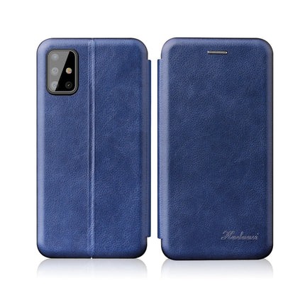 For Samsung Galaxy A41 Integrated Voltage Retro Texture Magnetic TPU+PU Leather Case with Card Slot & Holder(Blue)-garmade.com