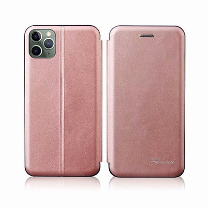 For iPhone 12 Pro Max Integrated Voltage Retro Texture Magnetic TPU+PU Leather Case with Card Slot & Holder(Rose Gold)-garmade.com