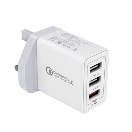 SDC-30W 30W QC 3.0 USB + 2.4A Dual USB 2.0 Ports Mobile Phone Tablet PC Universal Quick Charger Travel Charger, UK Plug-garmade.com