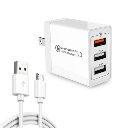 SDC-30W 2 in 1 USB to Micro USB Data Cable + 30W QC 3.0 USB + 2.4A Dual USB 2.0 Ports Mobile Phone Tablet PC Universal Quick Charger Travel Charger Set, US Plug-garmade.com