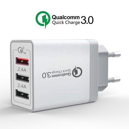 SDC-30W 2 in 1 USB to Micro USB Data Cable + 30W QC 3.0 USB + 2.4A Dual USB 2.0 Ports Mobile Phone Tablet PC Universal Quick Charger Travel Charger Set, EU Plug-garmade.com