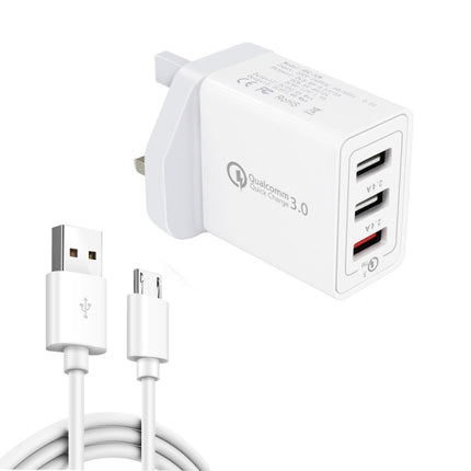 SDC-30W 2 in 1 USB to Micro USB Data Cable + 30W QC 3.0 USB + 2.4A Dual USB 2.0 Ports Mobile Phone Tablet PC Universal Quick Charger Travel Charger Set, UK Plug-garmade.com