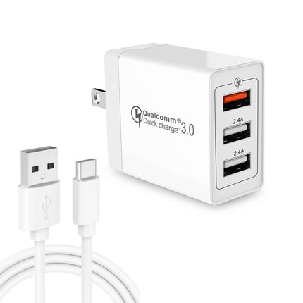 SDC-30W 2 in 1 USB to USB-C / Type-C Data Cable + 30W QC 3.0 USB + 2.4A Dual USB 2.0 Ports Mobile Phone Tablet PC Universal Quick Charger Travel Charger Set, US Plug-garmade.com