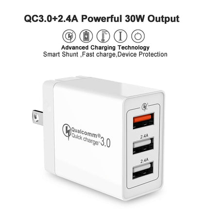 SDC-30W 2 in 1 USB to USB-C / Type-C Data Cable + 30W QC 3.0 USB + 2.4A Dual USB 2.0 Ports Mobile Phone Tablet PC Universal Quick Charger Travel Charger Set, US Plug-garmade.com