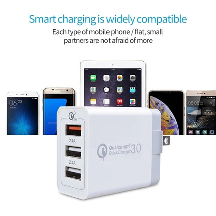 SDC-30W 2 in 1 USB to 8 Pin Data Cable + 30W QC 3.0 USB + 2.4A Dual USB 2.0 Ports Mobile Phone Tablet PC Universal Quick Charger Travel Charger Set, US Plug-garmade.com
