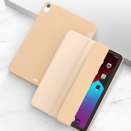 For iPad Air 2022 / 2020 10.9 Three-folding Surface PU Leather TPU Matte Soft Bottom Case with Holder & Sleep / Wake-up Function(Gold)-garmade.com