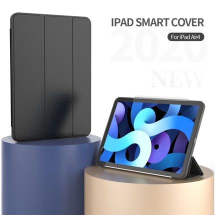 For iPad Air 2022 / 2020 10.9 Three-folding Surface PU Leather TPU Matte Soft Bottom Case with Holder & Sleep / Wake-up Function(Dark blue)-garmade.com