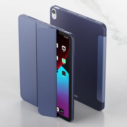 For iPad Air 2022 / 2020 10.9 Three-folding Surface PU Leather TPU Matte Soft Bottom Case with Holder & Sleep / Wake-up Function(Dark blue)-garmade.com