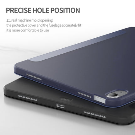 For iPad Air 2022 / 2020 10.9 Three-folding Surface PU Leather TPU Matte Soft Bottom Case with Holder & Sleep / Wake-up Function(Dark blue)-garmade.com