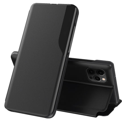 Side Display Magnetic Shockproof Horizontal Flip Leather Case with Holder For iPhone 12 Pro Max(Black)-garmade.com