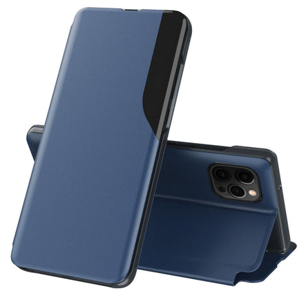 Side Display Magnetic Shockproof Horizontal Flip Leather Case with Holder For iPhone 12 Pro Max(Blue)-garmade.com