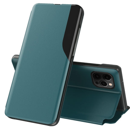 Side Display Magnetic Shockproof Horizontal Flip Leather Case with Holder For iPhone 12 Pro Max(Green)-garmade.com