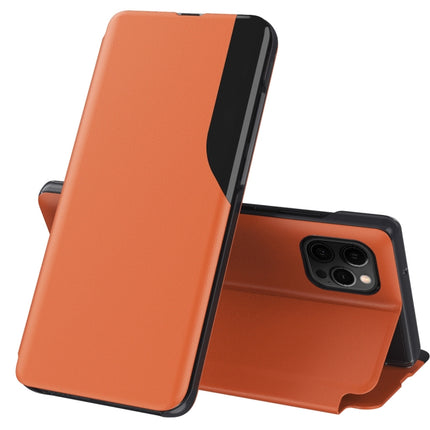 Side Display Magnetic Shockproof Horizontal Flip Leather Case with Holder For iPhone 12 Pro Max(Orange)-garmade.com