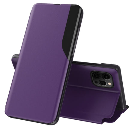 Side Display Magnetic Shockproof Horizontal Flip Leather Case with Holder For iPhone 12 Pro Max(Purple)-garmade.com