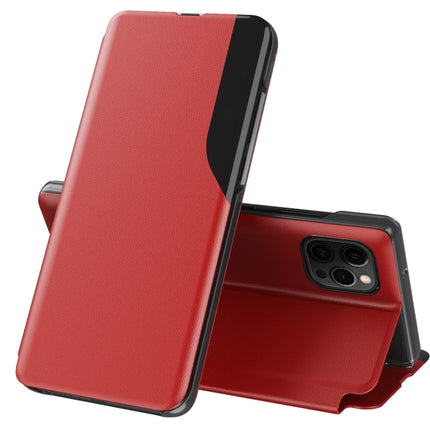 Side Display Magnetic Shockproof Horizontal Flip Leather Case with Holder For iPhone 12 Pro Max(Red)-garmade.com