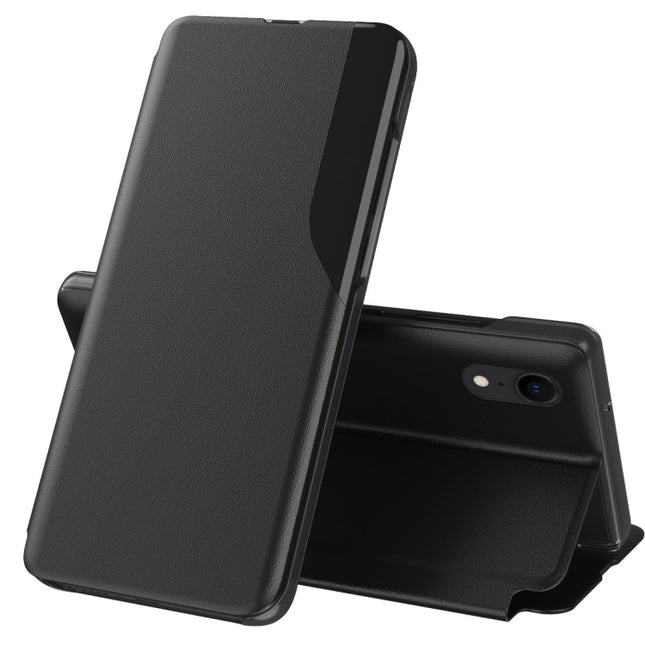 Side Display Magnetic Shockproof Horizontal Flip Leather Case with Holder For iPhone XR(Black)-garmade.com