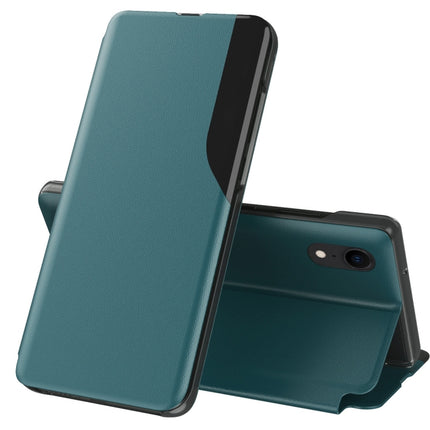 Side Display Magnetic Shockproof Horizontal Flip Leather Case with Holder For iPhone XR(Green)-garmade.com