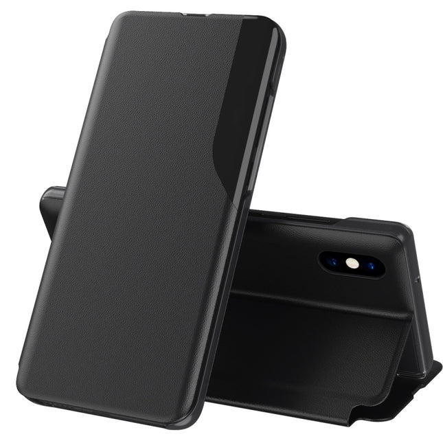 Side Display Magnetic Shockproof Horizontal Flip Leather Case with Holder For iPhone X / XS(Black)-garmade.com
