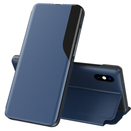 Side Display Magnetic Shockproof Horizontal Flip Leather Case with Holder For iPhone X / XS(Blue)-garmade.com