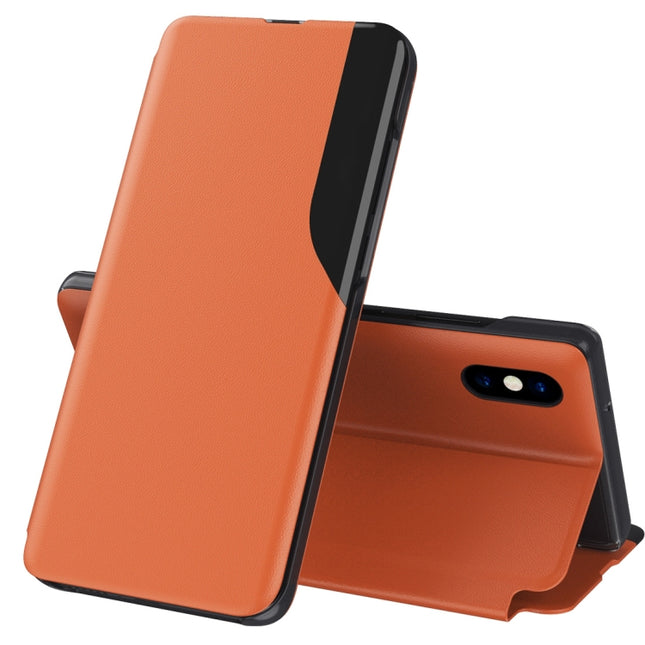 Side Display Magnetic Shockproof Horizontal Flip Leather Case with Holder For iPhone X / XS(Orange)-garmade.com