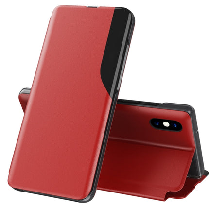 Side Display Magnetic Shockproof Horizontal Flip Leather Case with Holder For iPhone X / XS(Red)-garmade.com