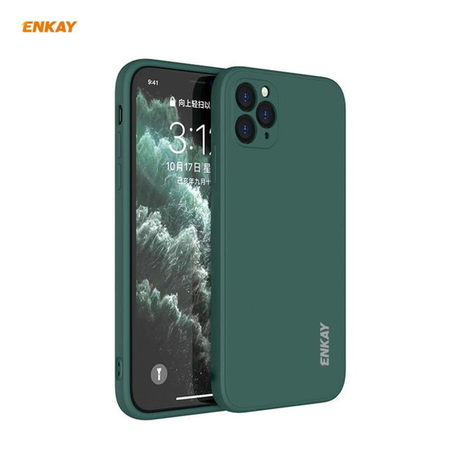 For iPhone 11 Pro Max Hat-Prince ENKAY ENK-PC066 Liquid Silicone Straight Edge Shockproof Protective Case(Dark Green)-garmade.com