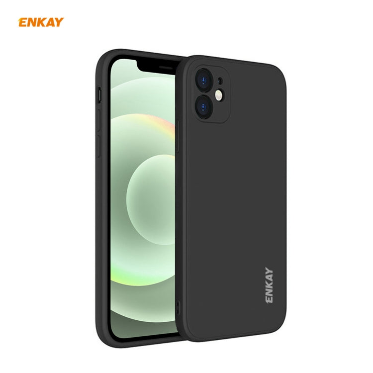For iPhone 12 Hat-Prince ENKAY ENK-PC068 Liquid Silicone Straight Edge Shockproof Protective Case(Black)-garmade.com