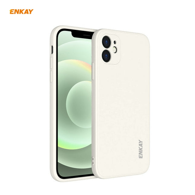 For iPhone 12 Hat-Prince ENKAY ENK-PC068 Liquid Silicone Straight Edge Shockproof Protective Case(Beige)-garmade.com