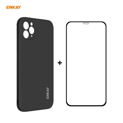 Hat-Prince ENKAY ENK-PC0652 Liquid Silicone Straight Edge Shockproof Protective Case + 0.26mm 9H 2.5D Full Glue Full Coverage Tempered Glass Protector Film(Black)-garmade.com