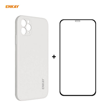 Hat-Prince ENKAY ENK-PC0652 Liquid Silicone Straight Edge Shockproof Protective Case + 0.26mm 9H 2.5D Full Glue Full Coverage Tempered Glass Protector Film(Beige)-garmade.com