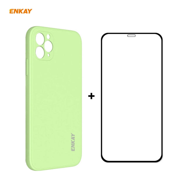 Hat-Prince ENKAY ENK-PC0652 Liquid Silicone Straight Edge Shockproof Protective Case + 0.26mm 9H 2.5D Full Glue Full Coverage Tempered Glass Protector Film(Light Green)-garmade.com