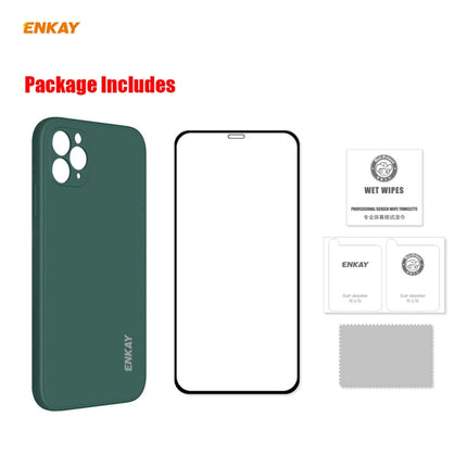 For iPhone 11 Pro Max Hat-Prince ENKAY ENK-PC0662 Liquid Silicone Straight Edge Shockproof Protective Case + 0.26mm 9H 2.5D Full Glue Full Coverage Tempered Glass Protector Film(Light Green)-garmade.com