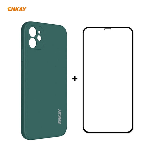 Hat-Prince ENKAY ENK-PC0672 Liquid Silicone Straight Edge Shockproof Case + 0.26mm 9H 2.5D Full Glue Tempered Glass Film(Dark Green)-garmade.com
