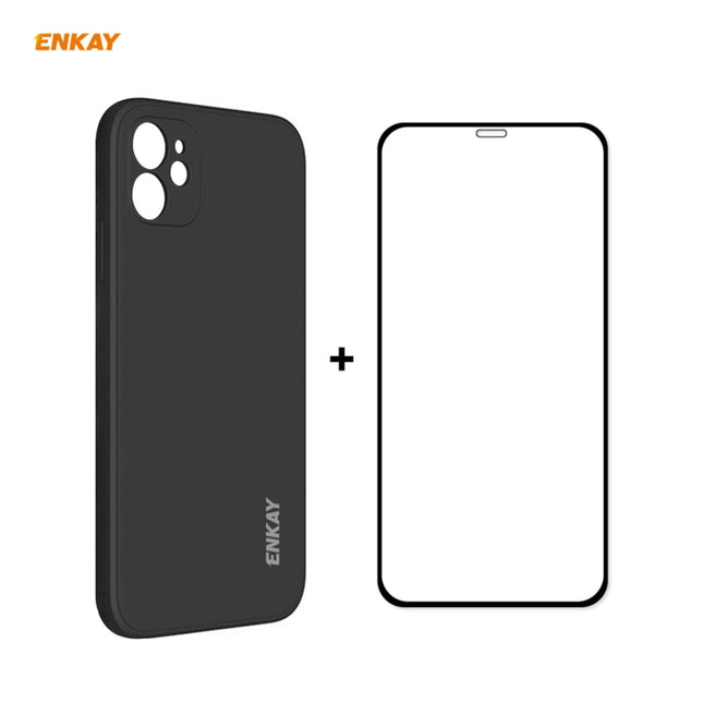 Hat-Prince ENKAY ENK-PC0672 Liquid Silicone Straight Edge Shockproof Case + 0.26mm 9H 2.5D Full Glue Tempered Glass Film(Black)-garmade.com
