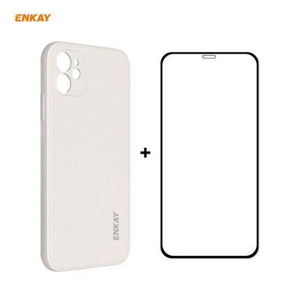 Hat-Prince ENKAY ENK-PC0672 Liquid Silicone Straight Edge Shockproof Case + 0.26mm 9H 2.5D Full Glue Tempered Glass Film(Beige)-garmade.com