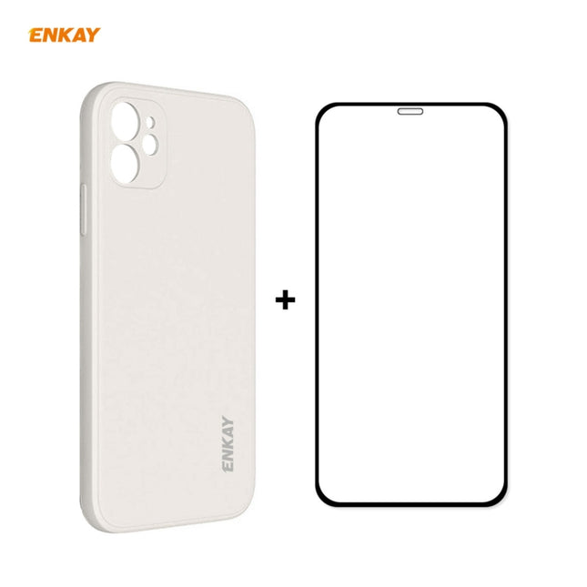 Hat-Prince ENKAY ENK-PC0672 Liquid Silicone Straight Edge Shockproof Case + 0.26mm 9H 2.5D Full Glue Tempered Glass Film(Beige)-garmade.com
