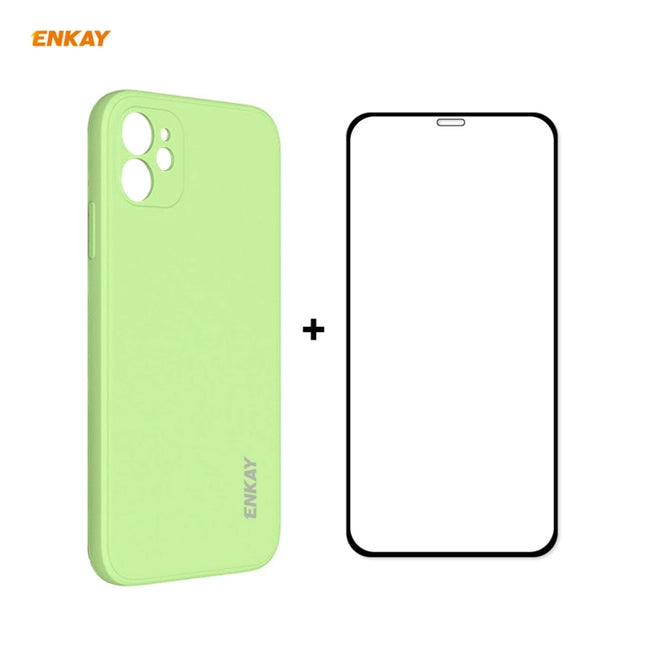 Hat-Prince ENKAY ENK-PC0672 Liquid Silicone Straight Edge Shockproof Case + 0.26mm 9H 2.5D Full Glue Tempered Glass Film(Light Green)-garmade.com