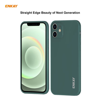 For iPhone 12 Hat-Prince ENKAY ENK-PC0682 Liquid Silicone Straight Edge Shockproof Case + 0.26mm 9H 2.5D Full Glue Tempered Glass Film(Light Green)-garmade.com