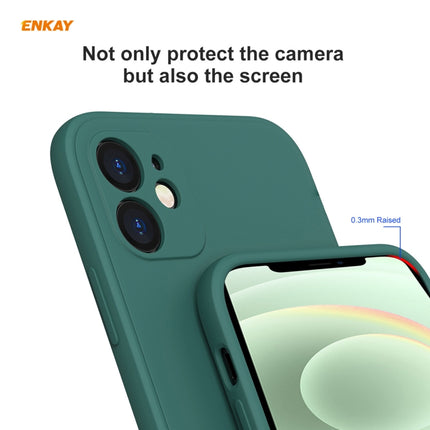 For iPhone 12 Hat-Prince ENKAY ENK-PC0682 Liquid Silicone Straight Edge Shockproof Case + 0.26mm 9H 2.5D Full Glue Tempered Glass Film(Dark Green)-garmade.com