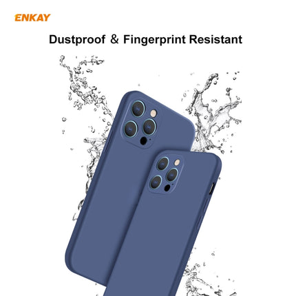 For iPhone 12 Pro Hat-Prince ENKAY ENK-PC0692 Liquid Silicone Straight Edge Shockproof Case + 0.26mm 9H 2.5D Full Glue Tempered Glass Film(Dark Blue)-garmade.com
