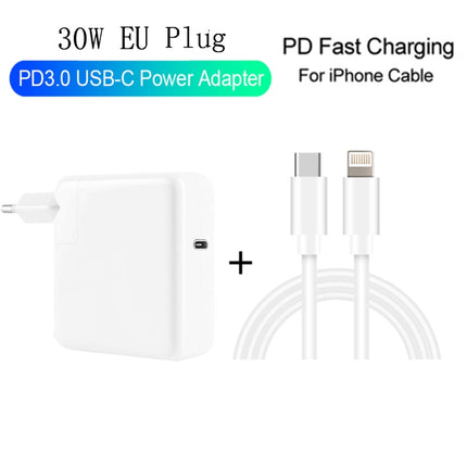 2 in 1 PD3.0 30W USB-C / Type-C Travel Charger with Detachable Foot + PD3.0 3A USB-C / Type-C to 8 Pin Fast Charge Data Cable Set, Cable Length: 1m, EU Plug-garmade.com