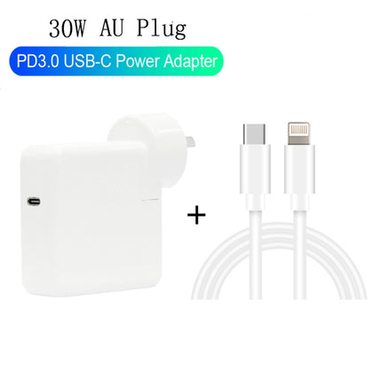 2 in 1 PD3.0 30W USB-C / Type-C Travel Charger with Detachable Foot + PD3.0 3A USB-C / Type-C to 8 Pin Fast Charge Data Cable Set, Cable Length: 1m, AU Plug-garmade.com