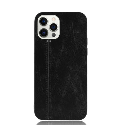 Shockproof Sewing Cow Pattern Skin PC + PU + TPU Case For iPhone 12 / 12 Pro(Black)-garmade.com