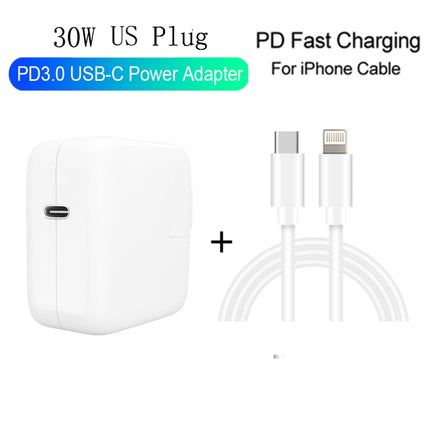 2 in 1 PD3.0 30W USB-C / Type-C Travel Charger with Detachable Foot + PD3.0 3A USB-C / Type-C to 8 Pin Fast Charge Data Cable Set, Cable Length: 2m, US Plug-garmade.com
