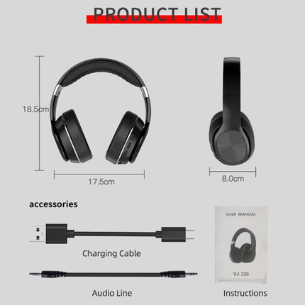VJ320 Bluetooth 5.0 Head-mounted Foldable Wireless Headphones Support TF Card with Mic(White)-garmade.com
