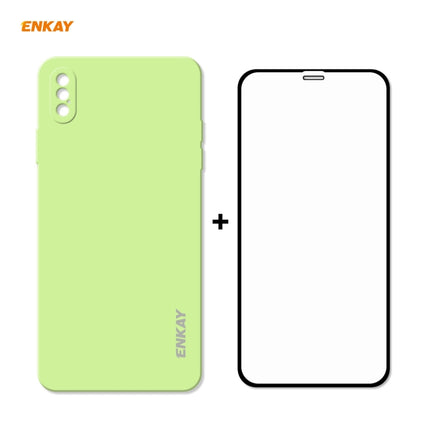 ENKAY ENK-PC0722 Hat-Prince Liquid Silicone Straight Edge Shockproof Protective Case + 0.26mm 9H 2.5D Full Glue Full Screen Tempered Glass Film For iPhone XS Max(Light Green)-garmade.com